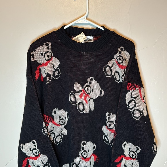 Vintage 80s Adele Knit Teddy Bear All Over Print Oversized Sweater Unisex XL - Picture 2 of 6